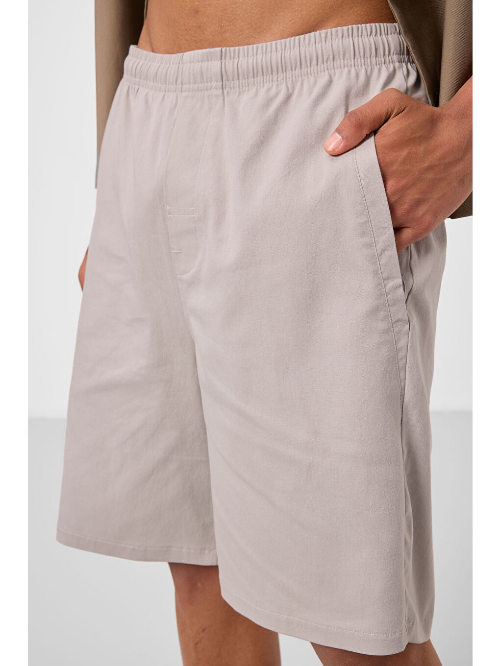 Bej Taş Standart Fit Dokuma Hafif Esnek Chino Erkek Şort - 81292-2