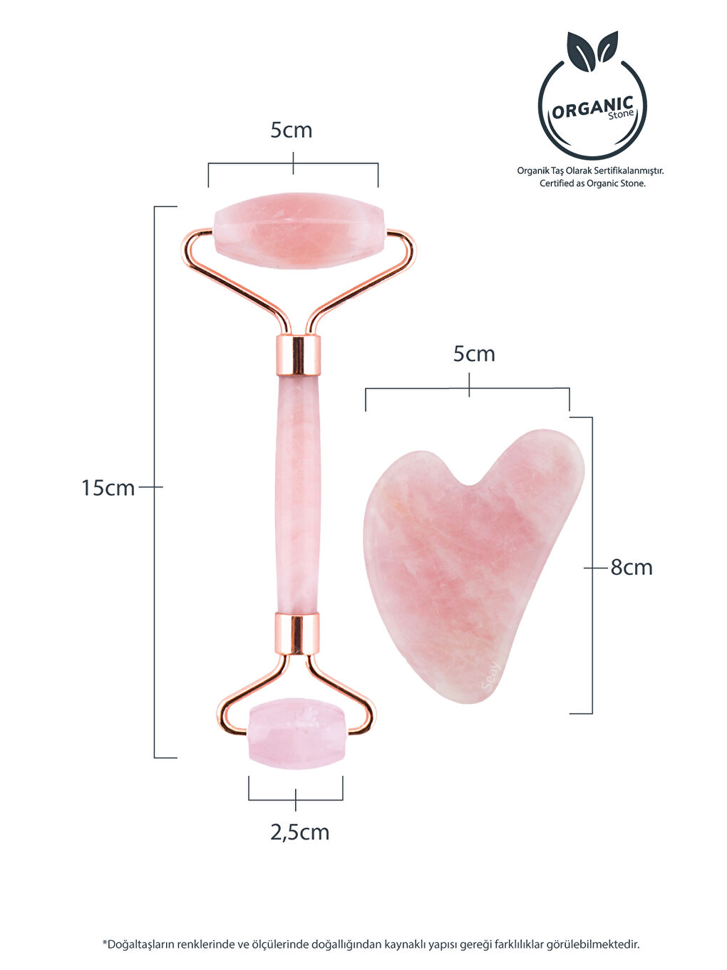 Pembe Kuvars Face Roller Ve Kalp Gua Sha Yüz Masaj Aleti Seti Değerli Doğaltaş Sertifikalı-5