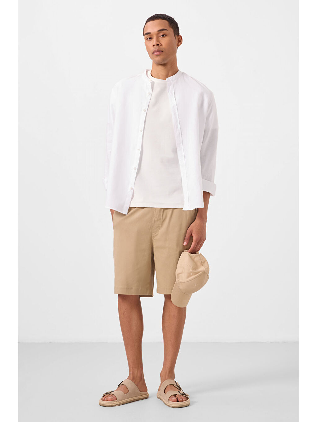 Koyu Bej Standart Fit Dokuma Hafif Esnek Chino Erkek Şort - 81289-2