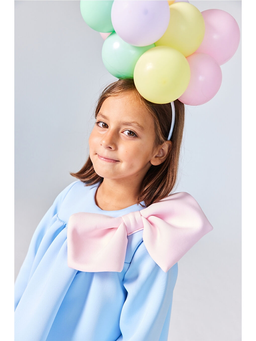 Mavi Omzu Fiyonk Detaylı Kız Çocuk Elbise - Leah-2