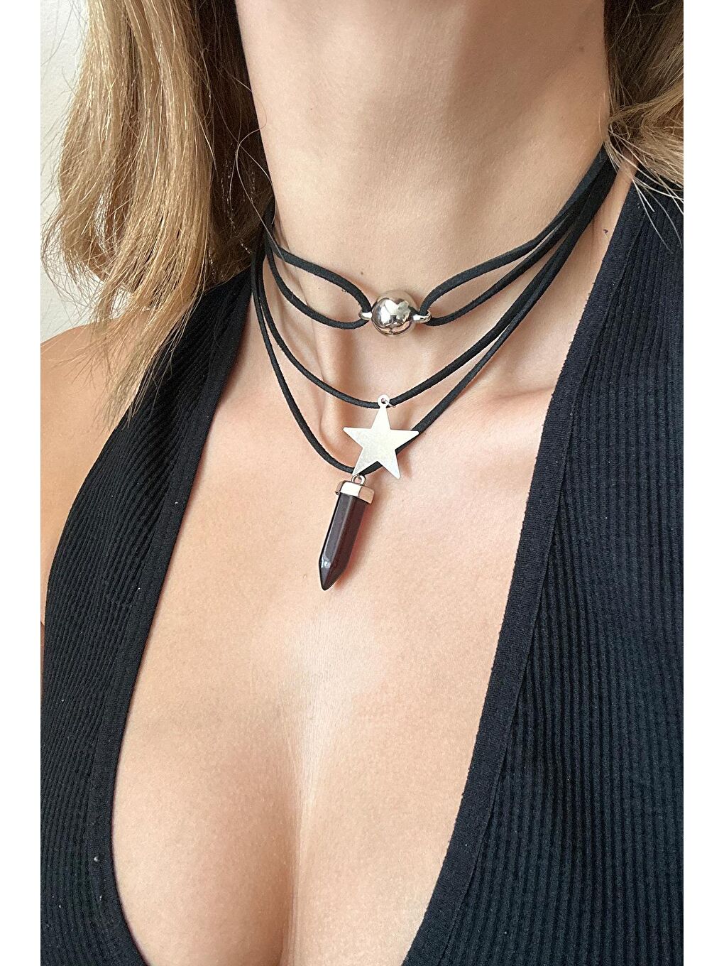 Gri Poison Siyah Choker  Kolye 3'lü Paket-2