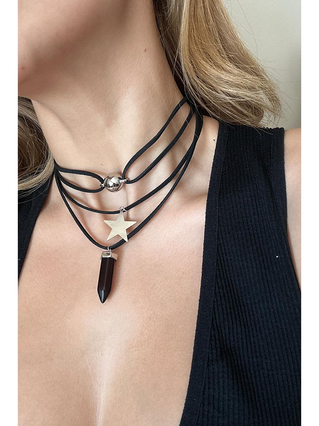 Gri Poison Siyah Choker  Kolye 3'lü Paket-3