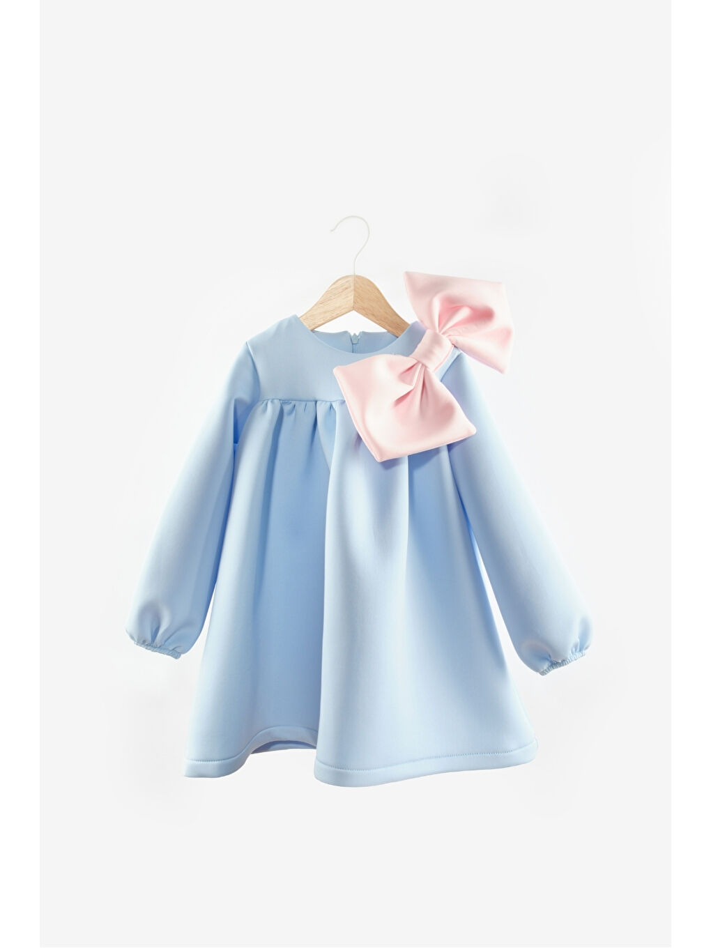 Mavi Omzu Fiyonk Detaylı Kız Çocuk Elbise - Leah-3