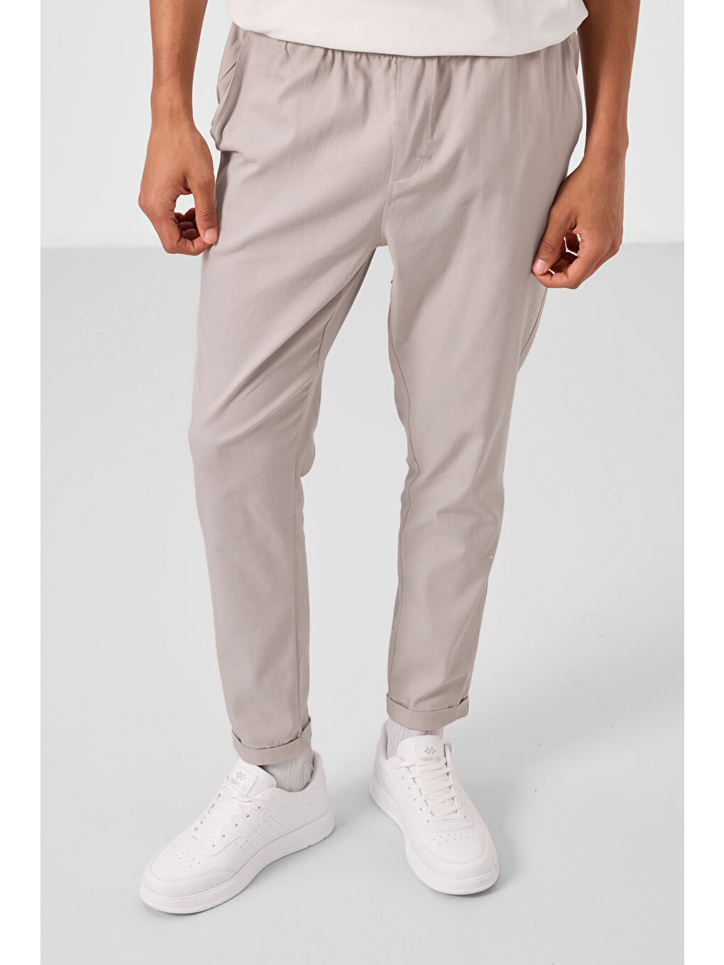 Bej Taş Standart Fit Dokuma Hafif Esnek Chino  Erkek Pantolon - 82178-1