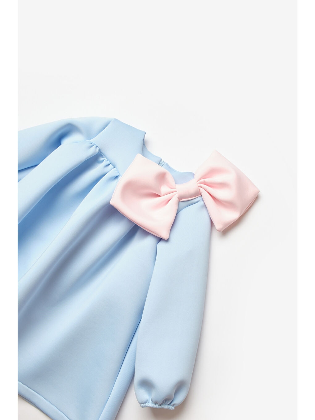 Mavi Omzu Fiyonk Detaylı Kız Çocuk Elbise - Leah-5