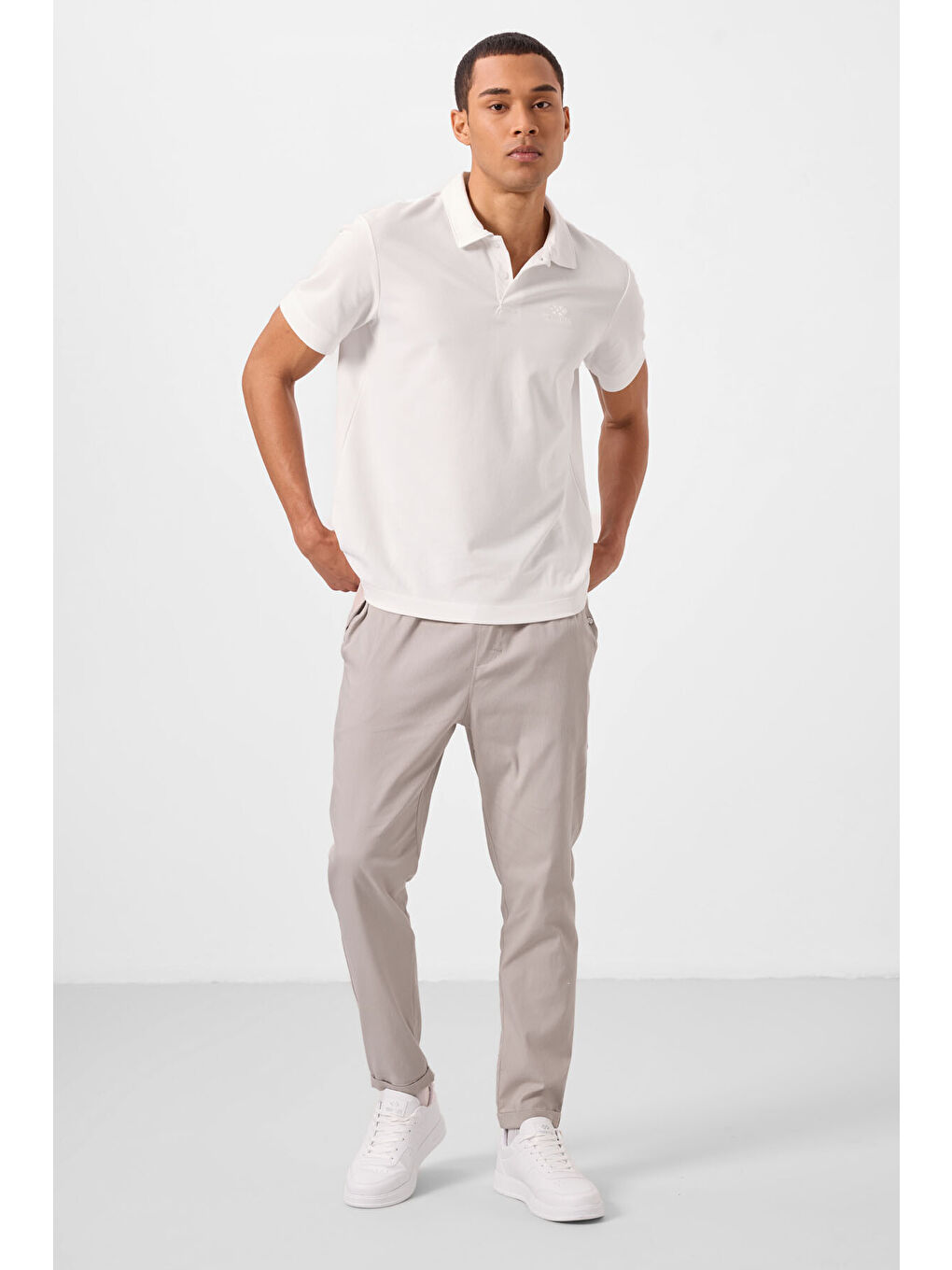 Bej Taş Standart Fit Dokuma Hafif Esnek Chino  Erkek Pantolon - 82178-4