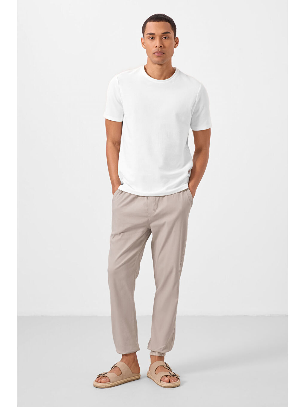 Bej Taş Standart Fit Dokuma Hafif Esnek Chino  Erkek Pantolon - 82176