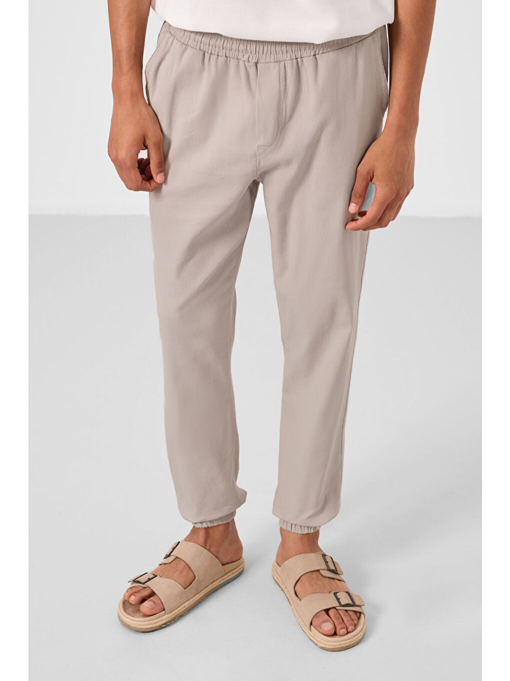 Bej Taş Standart Fit Dokuma Hafif Esnek Chino  Erkek Pantolon - 82176-1