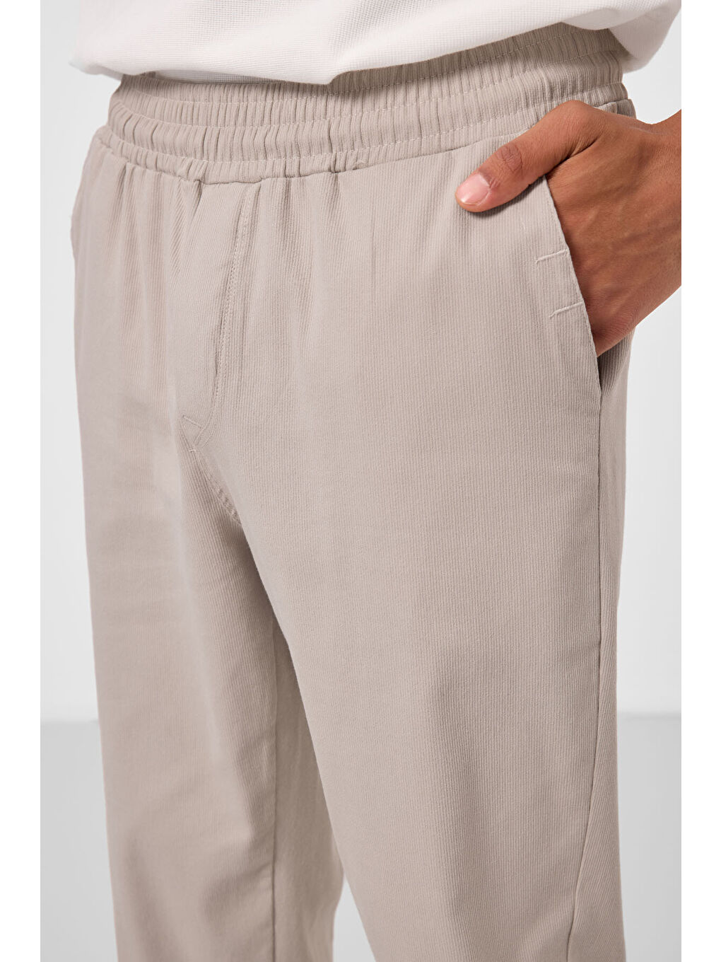 Bej Taş Standart Fit Dokuma Hafif Esnek Chino  Erkek Pantolon - 82176-2