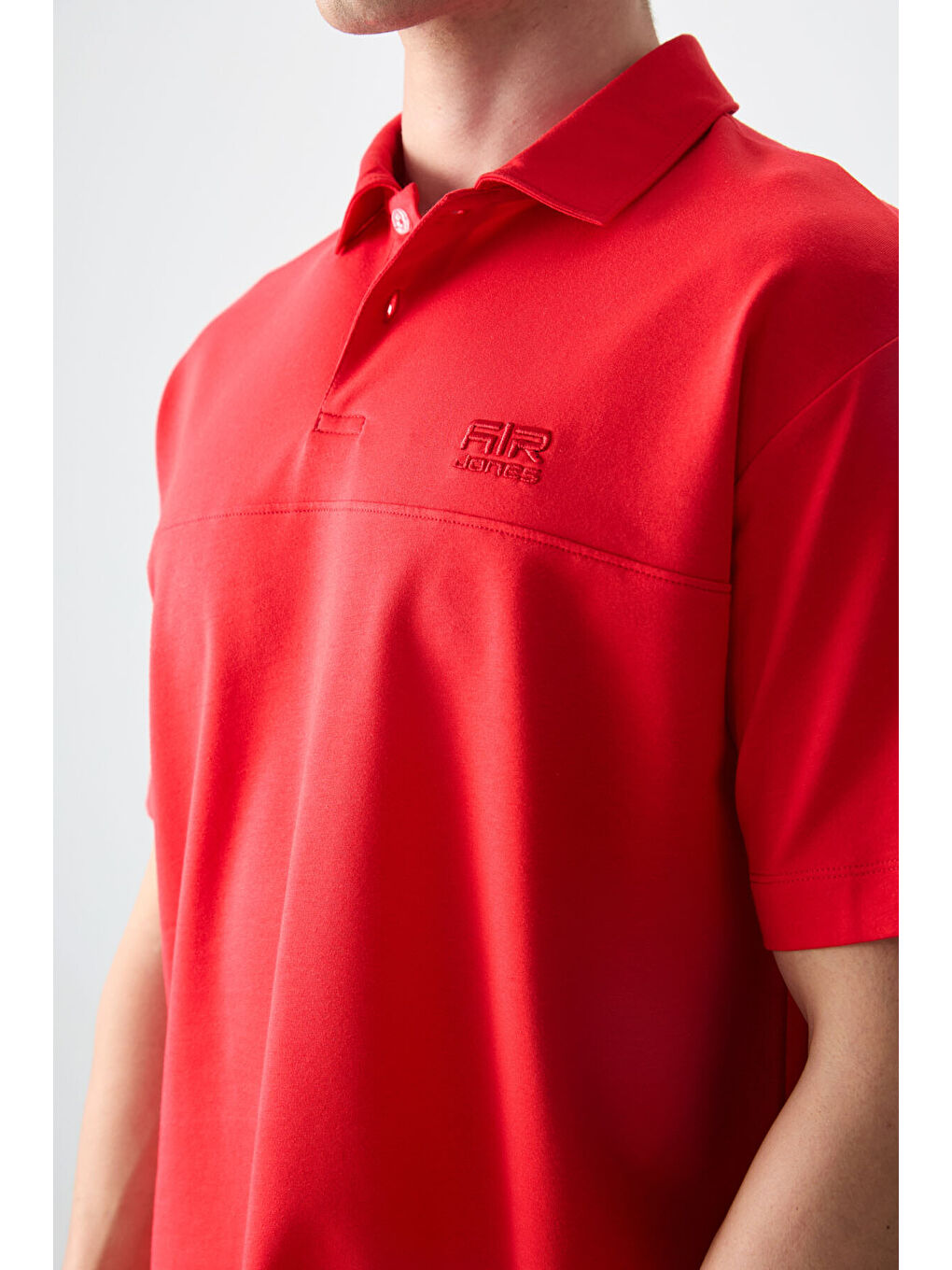 Kırmızı Pamuklu Kalın Yumuşak Dokulu Polo Yaka Oversize Fit Basic Erkek Tişört-2