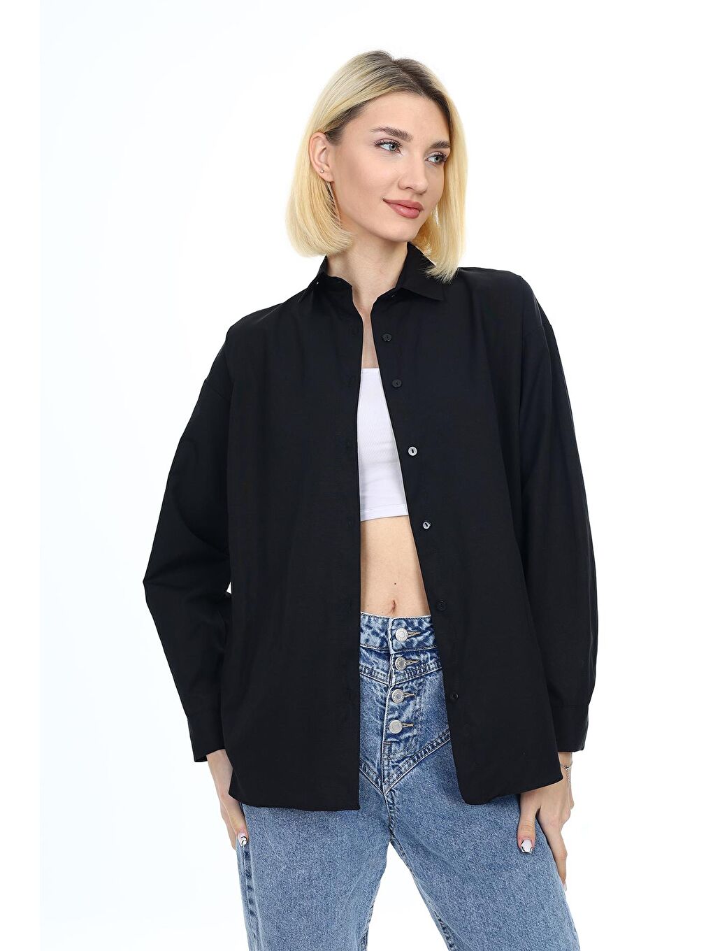 Siyah Kadın Gömlek-Terikoton Kumaş-1