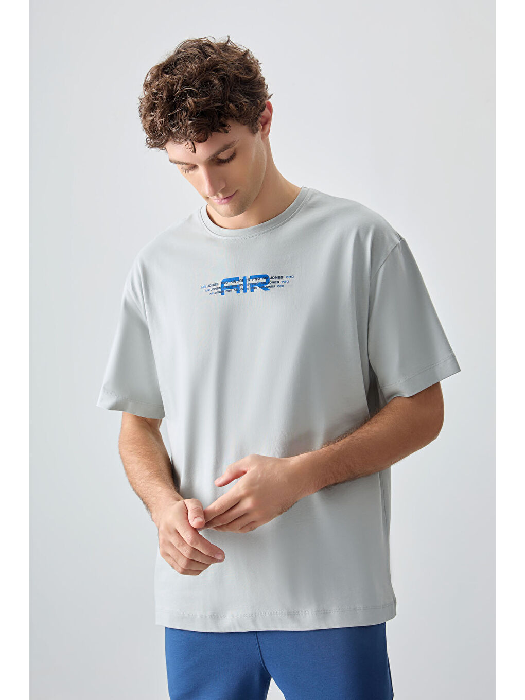 Bej Taş %100 Pamuk Kalın Yumuşak Dokulu Oversize Fit Baskılı Erkek Tişört - 88356