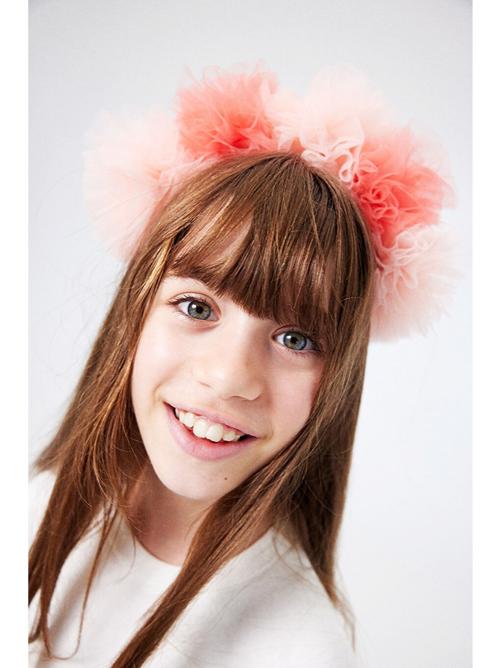 Pembe Pudra 5'li Tül Ponponlu Kız Çocuk Taç-2