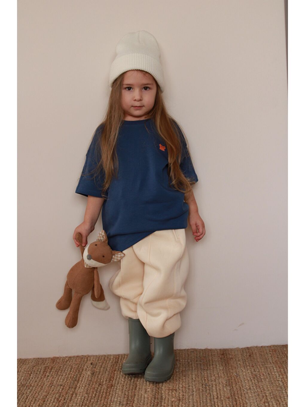 İndigo Yengeç Nakışlı Oversize T-Shirt