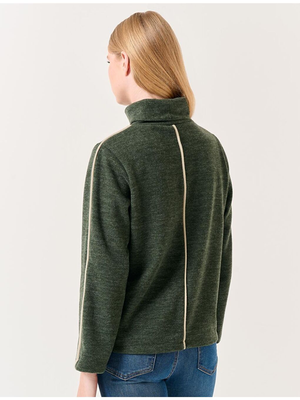 Haki Balıkçı Yaka Uzun Kollu Rahat Sweatshirt-3