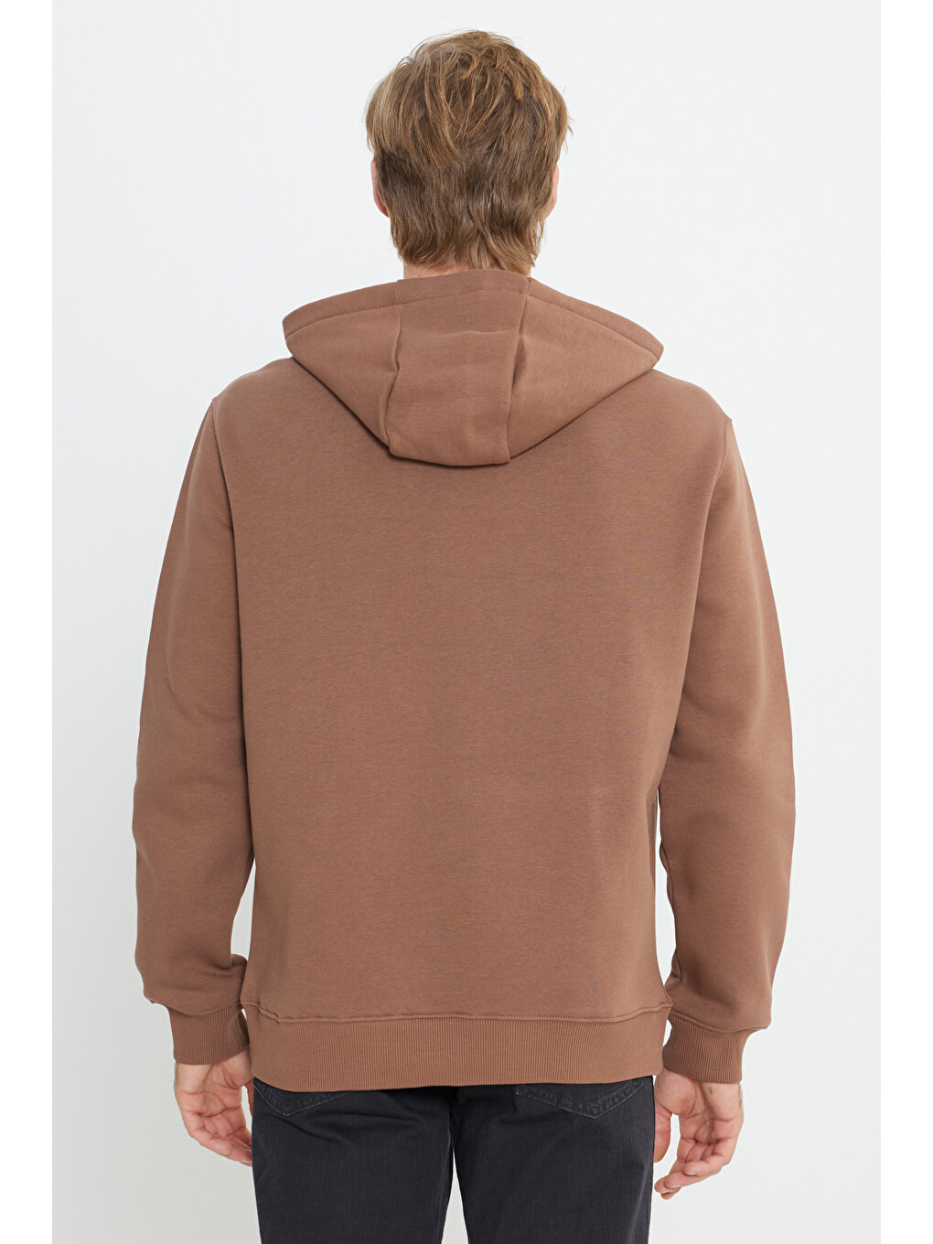 Regular Fit Kapüşonlu İçi Polarlı Kahverengi Sweatshirt-4