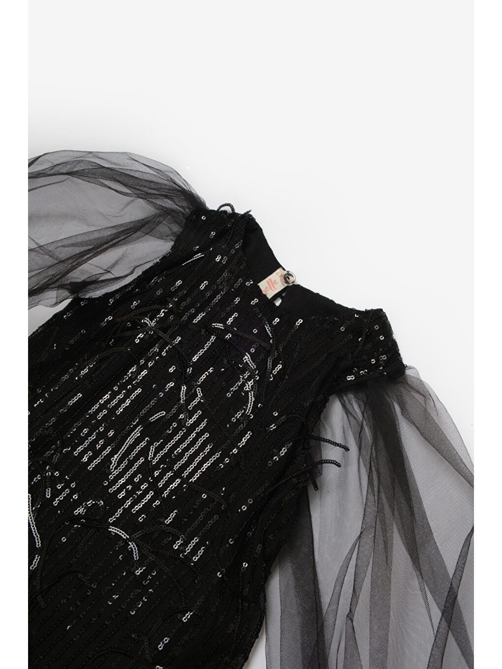 Siyah Pullu Saçak Detaylı Kız Çocuk Elbise - Emery-5