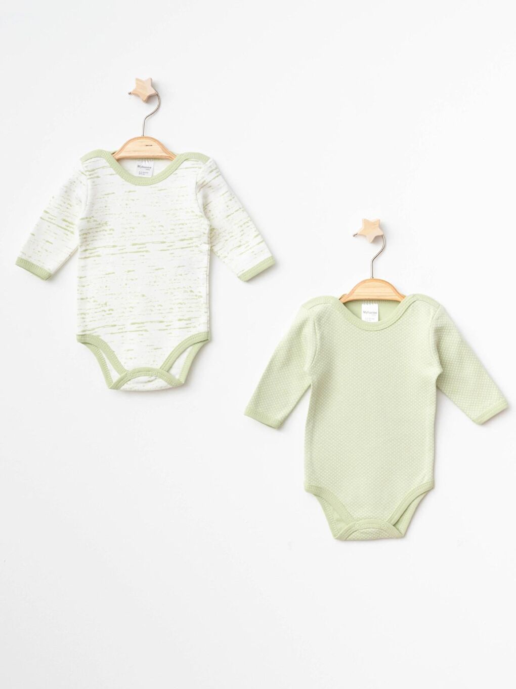 Yeşil Kırık Çizgi Desenli 2'Li Uzun Kol Çıtçıtlı Body 9668