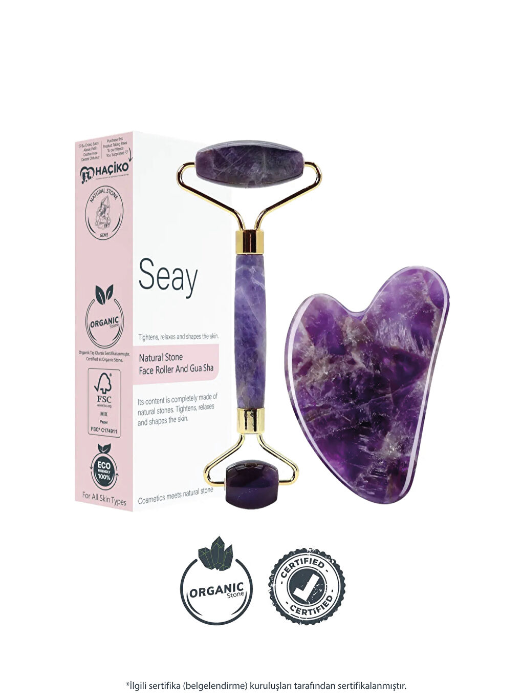 Ametist Taşı Face Roller Ve Ametist Kalp Gua Sha Yüz Masaj Aleti Değerli Doğaltaş Seti Sertifikalı