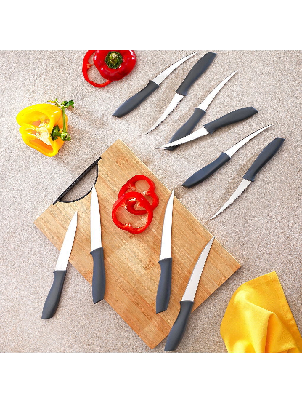 Quick Chef Bıçak Seti 10 Parça-Gri