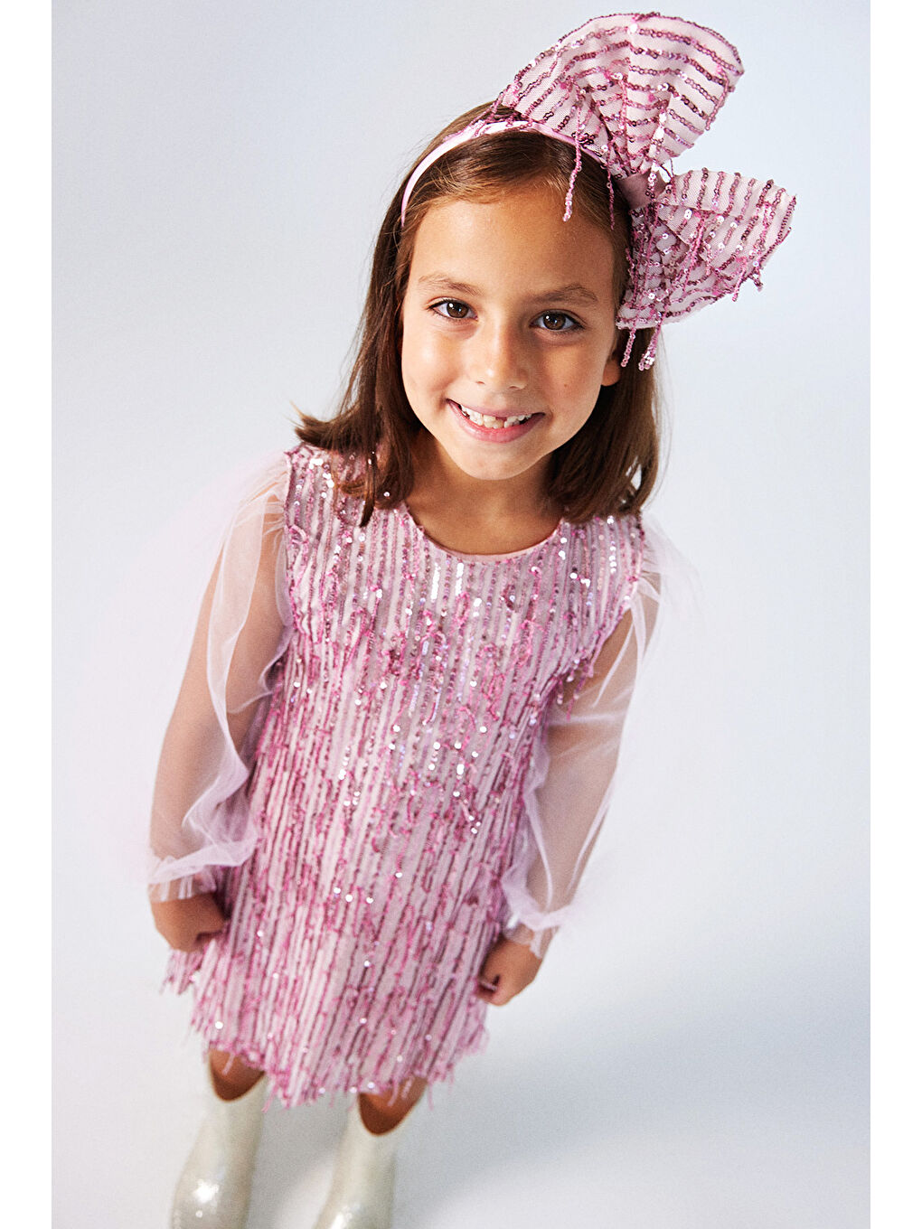 Pembe Pullu Saçak Detaylı Kız Çocuk Elbise - Emery-2