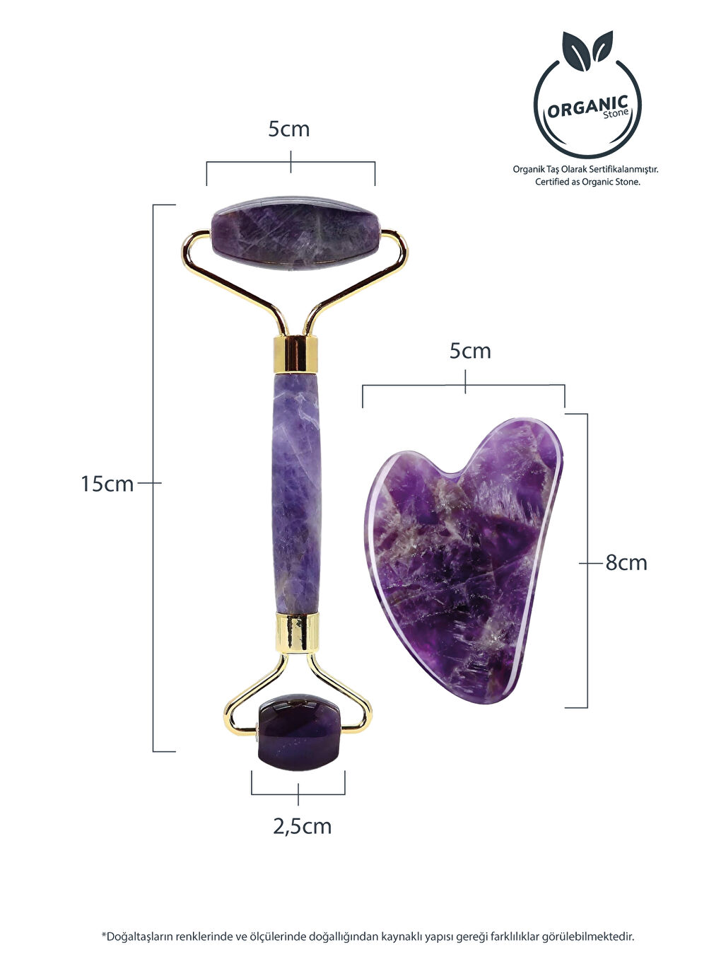 Ametist Taşı Face Roller Ve Ametist Kalp Gua Sha Yüz Masaj Aleti Değerli Doğaltaş Seti Sertifikalı-5