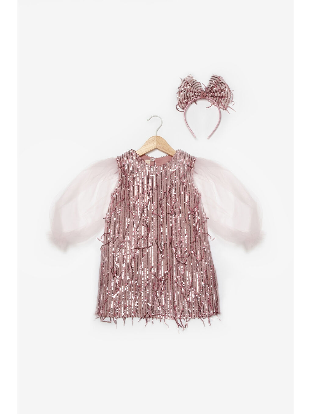 Pembe Pullu Saçak Detaylı Kız Çocuk Elbise - Emery-3