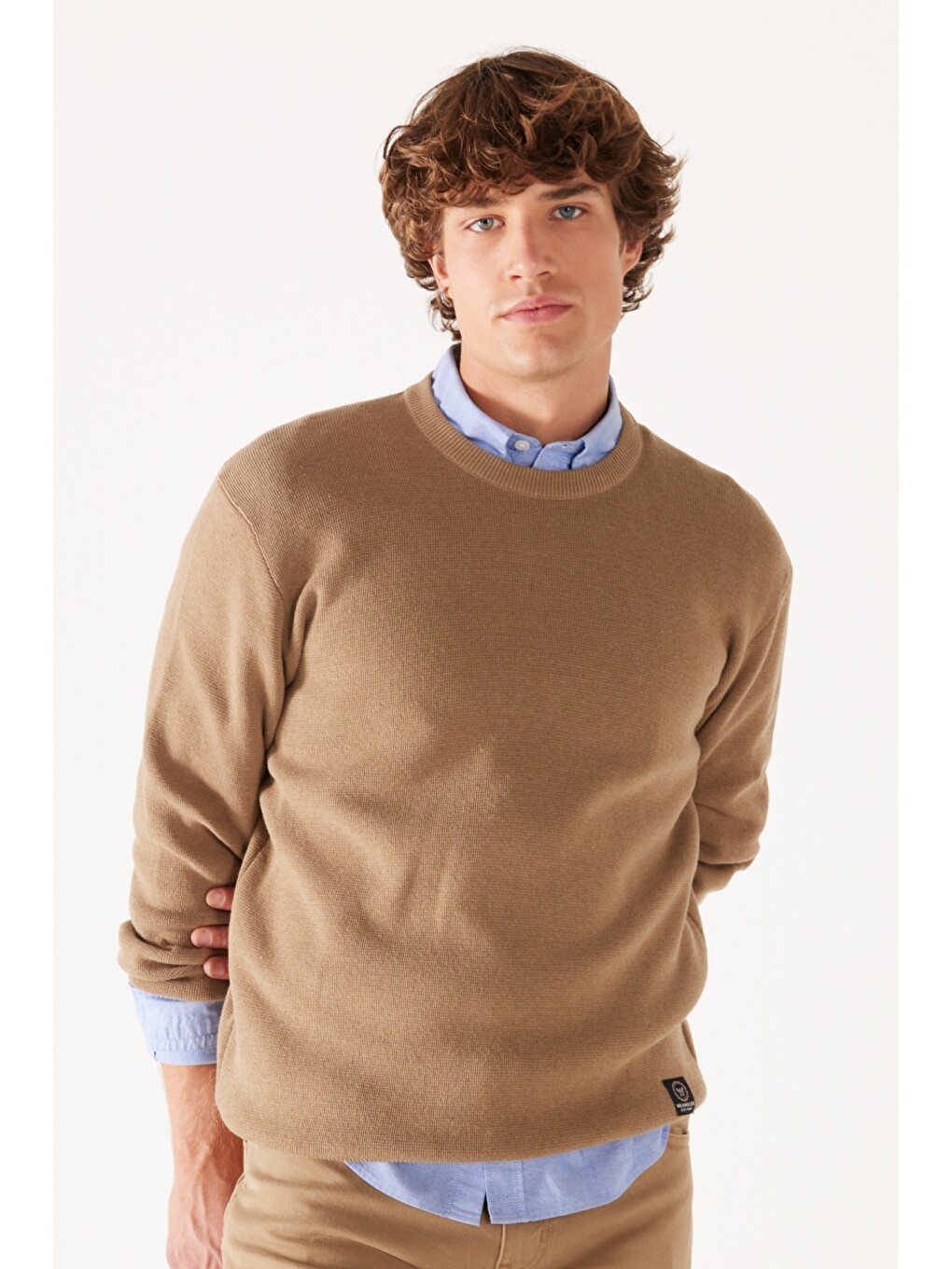 Bej Regular Fit Bisiklet Yaka Camel Tirko Kazak-1