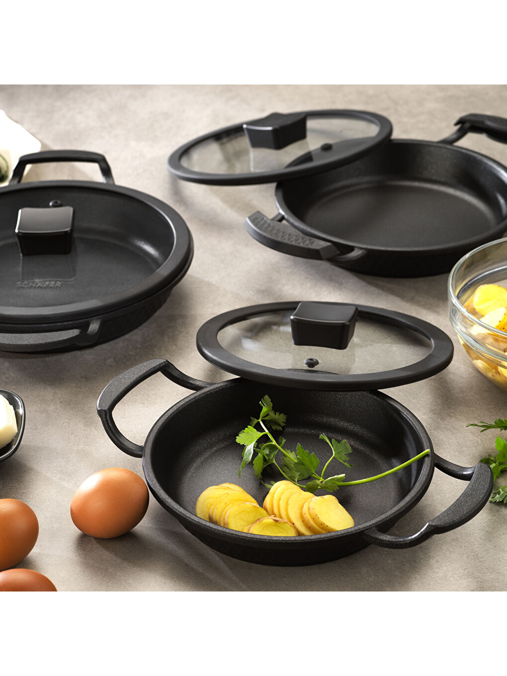 Hektor 3 lü Döküm Sahan Seti 6 Parça-Siyah-1