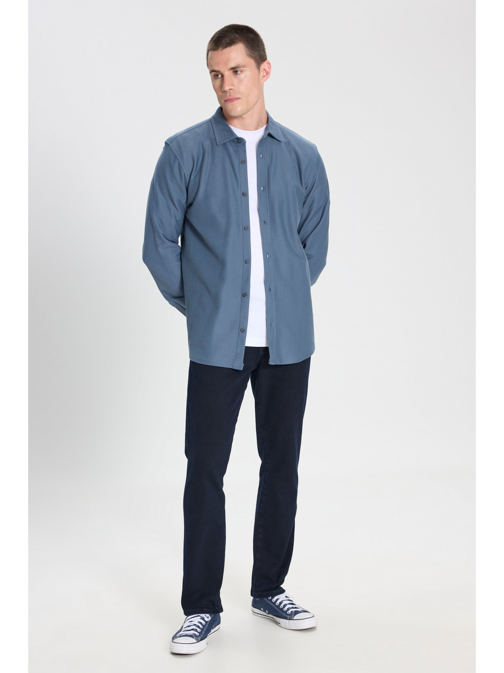 Regular Fit Normal Kesim %100 Pamuk İndigo Gömlek-2