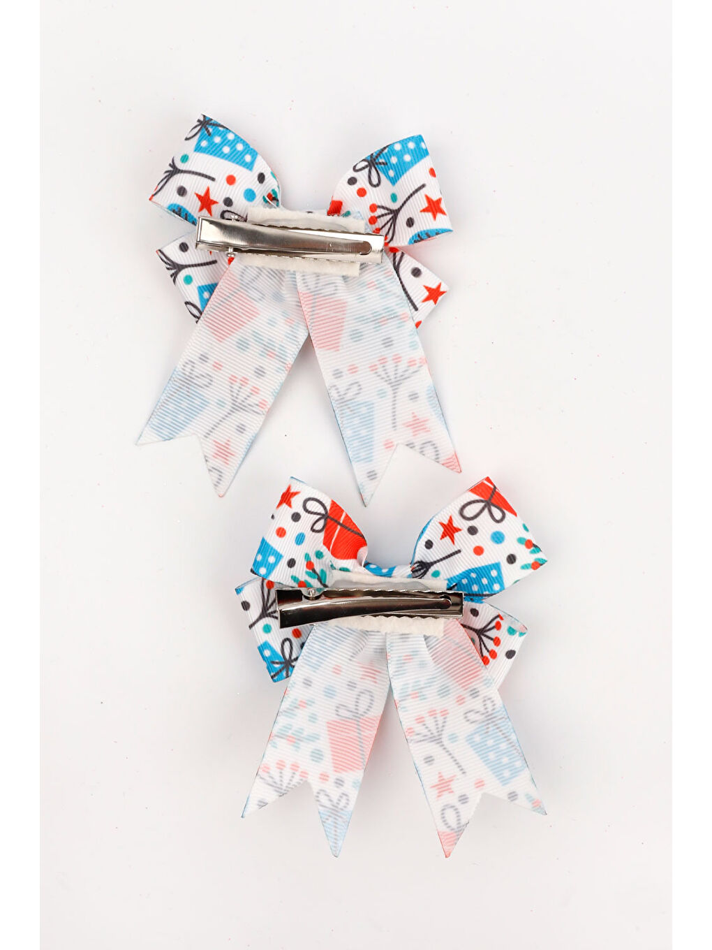 Beyaz Hediye Paketi Baskılı 2'li Kız Çocuk Fiyonk Klips Toka-3