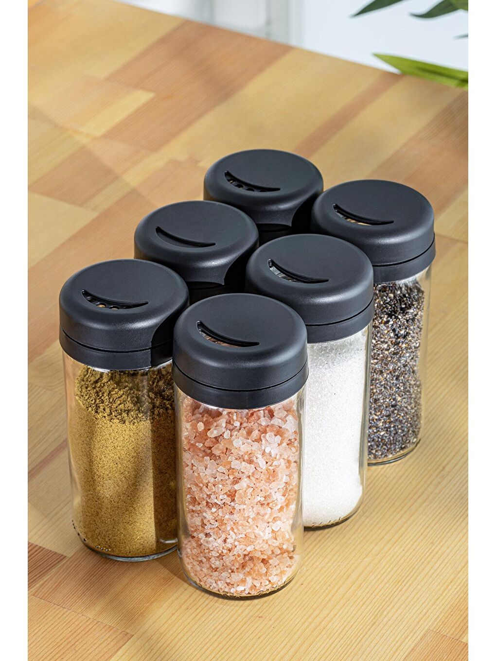 Renksiz 6 Adet Etiketli Cam Baharat Takımı - Döner Kapaklı Kavanoz Baharatlık Seti Tuzluk Biberlik 6x245 ml-2
