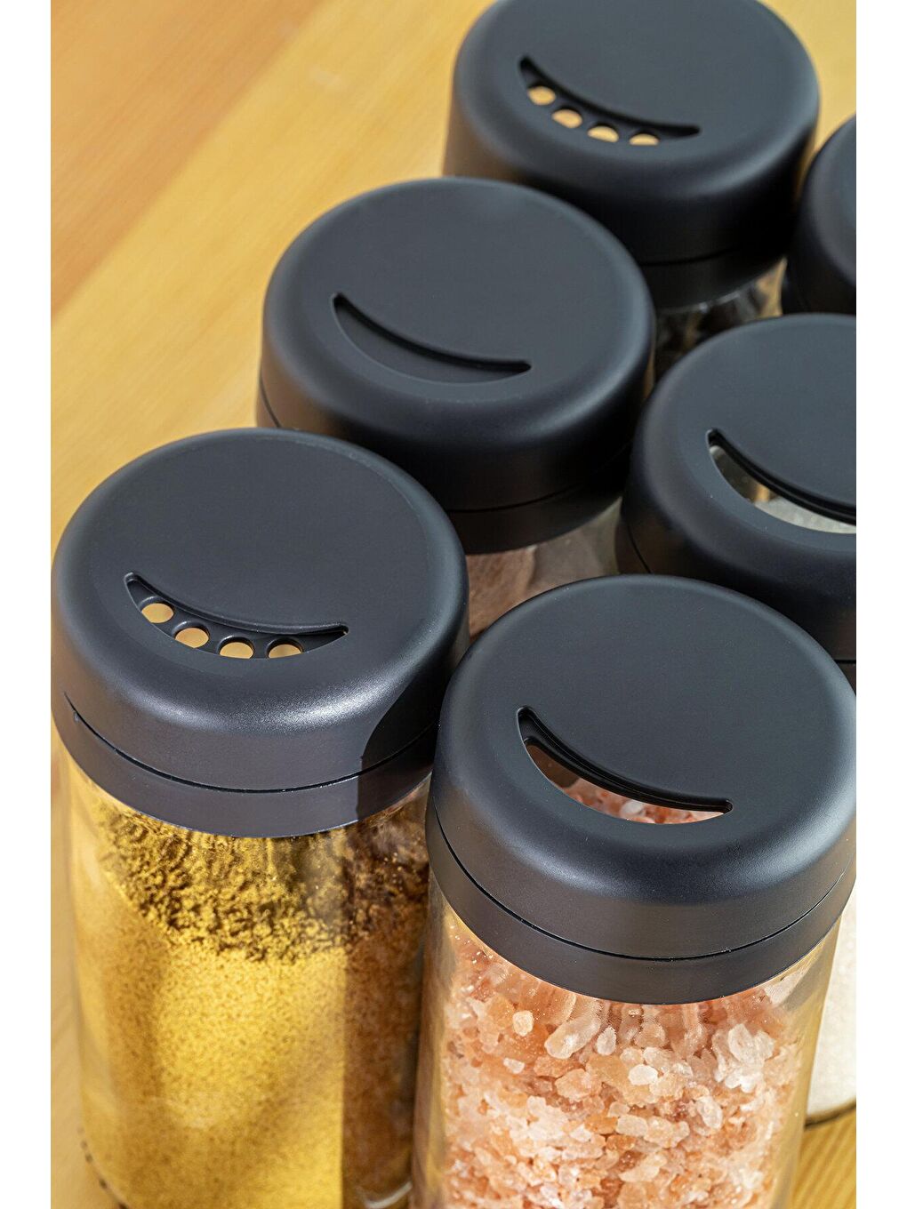 Renksiz 6 Adet Etiketli Cam Baharat Takımı - Döner Kapaklı Kavanoz Baharatlık Seti Tuzluk Biberlik 6x245 ml-3