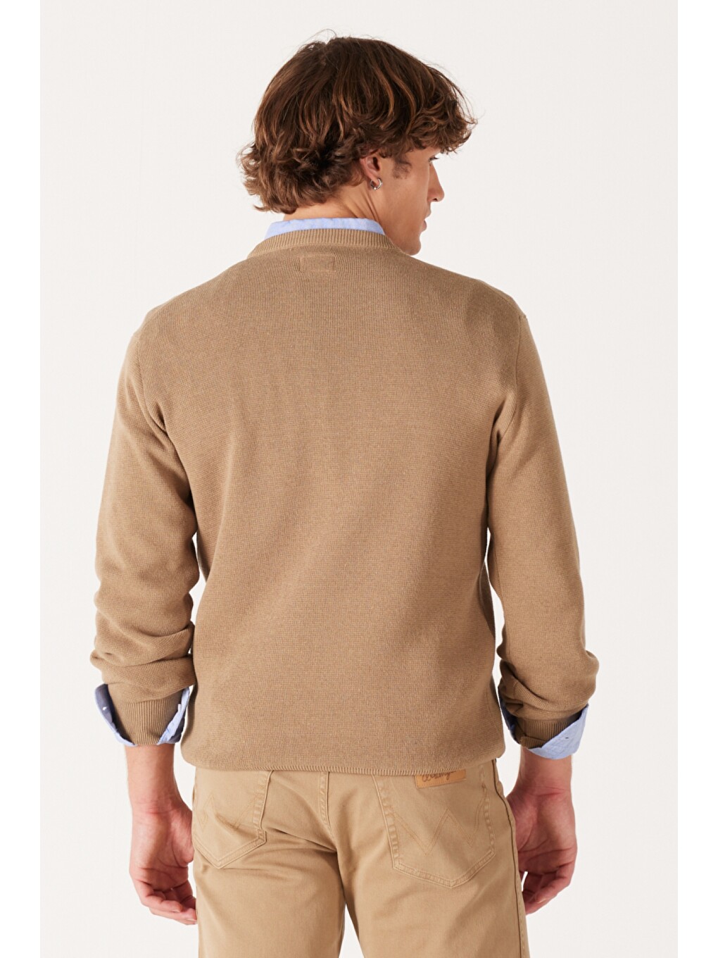 Bej Regular Fit Bisiklet Yaka Camel Tirko Kazak-7