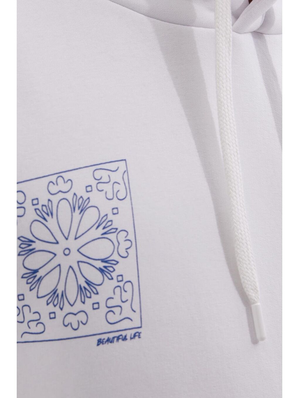 Unisex Oversize Geniş Kesim Pamuklu Yumuşak Dokulu İçi Polarlı Baskılı Beyaz Kapüşonlu Erkek Hoodie-5