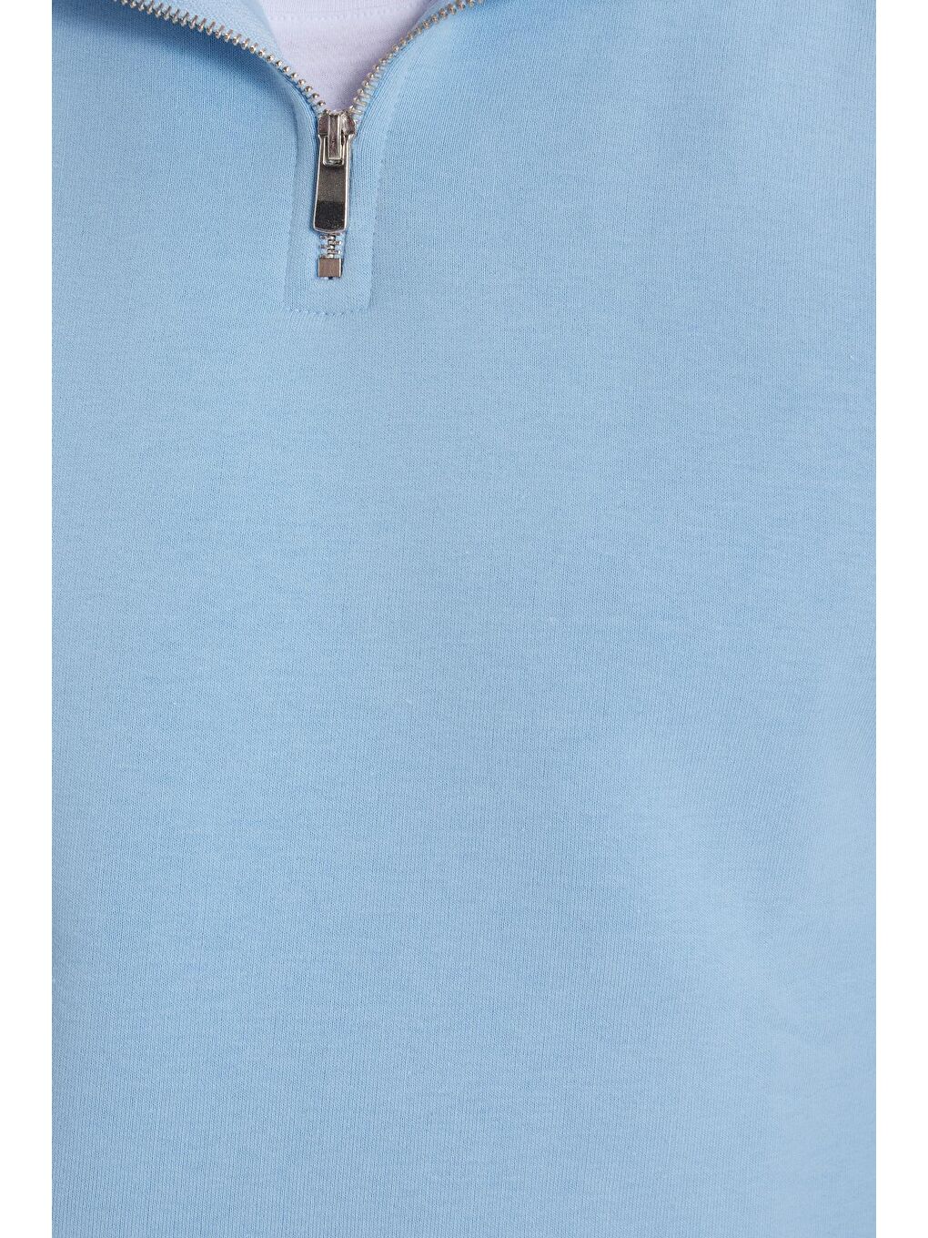 Unisex Relax Fit Rahat Kesim Pamuklu İçi Polarlı Yarım Fermuarlı Mavi Dik Yaka Sweatshirt-5