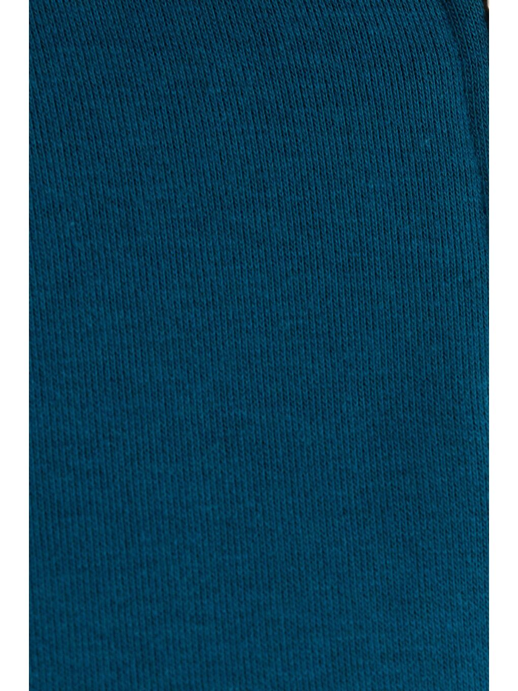 Unisex Relax Fit Rahat Kesim Pamuklu İçi Polarlı Yarım Fermuarlı İndigo Dik Yaka Sweatshirt-5