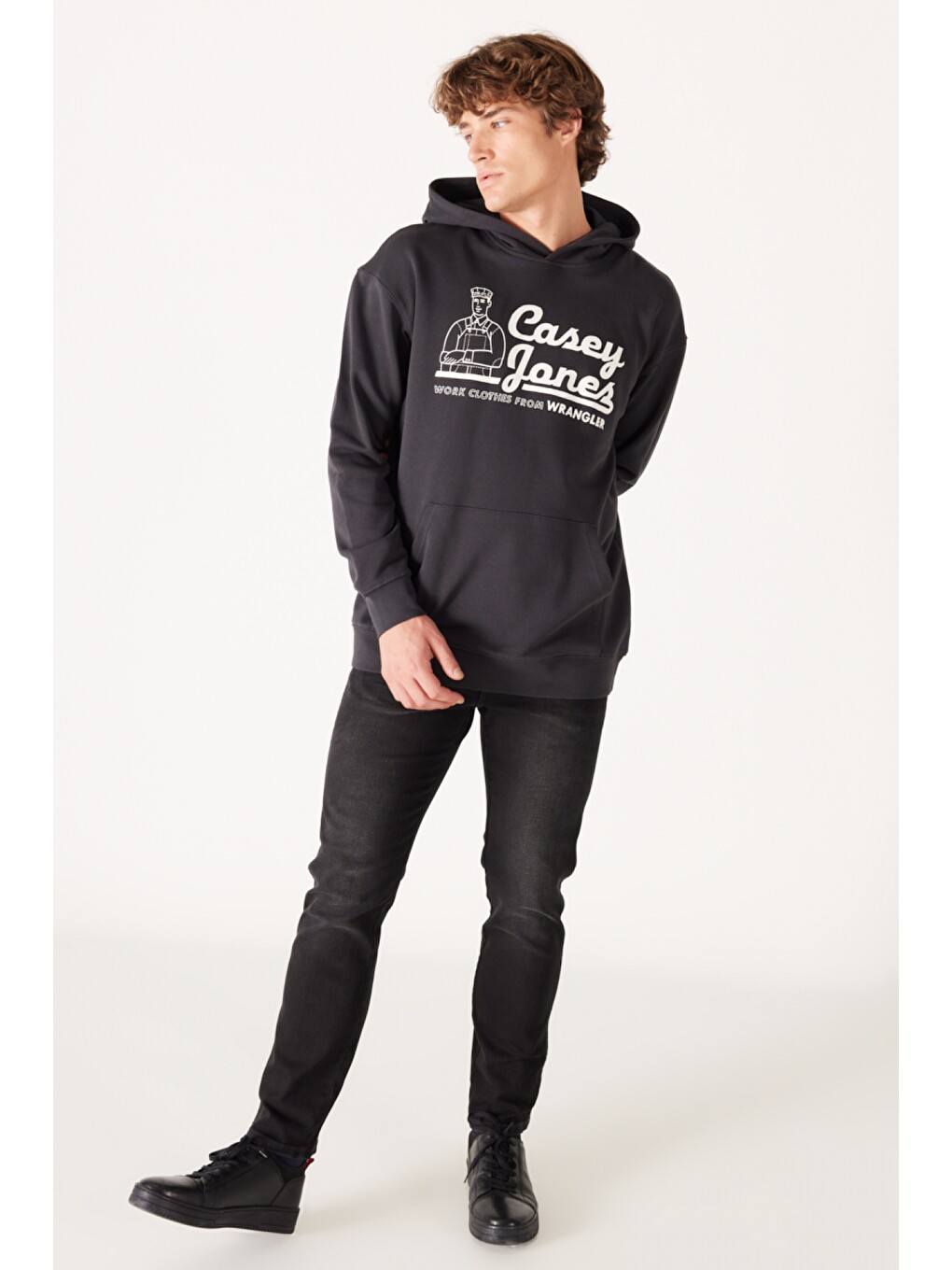 Siyah Loose Fit Rahat Kesim %100 Pamuk İçi Polarlı Koyu Gri Sweatshirt-2