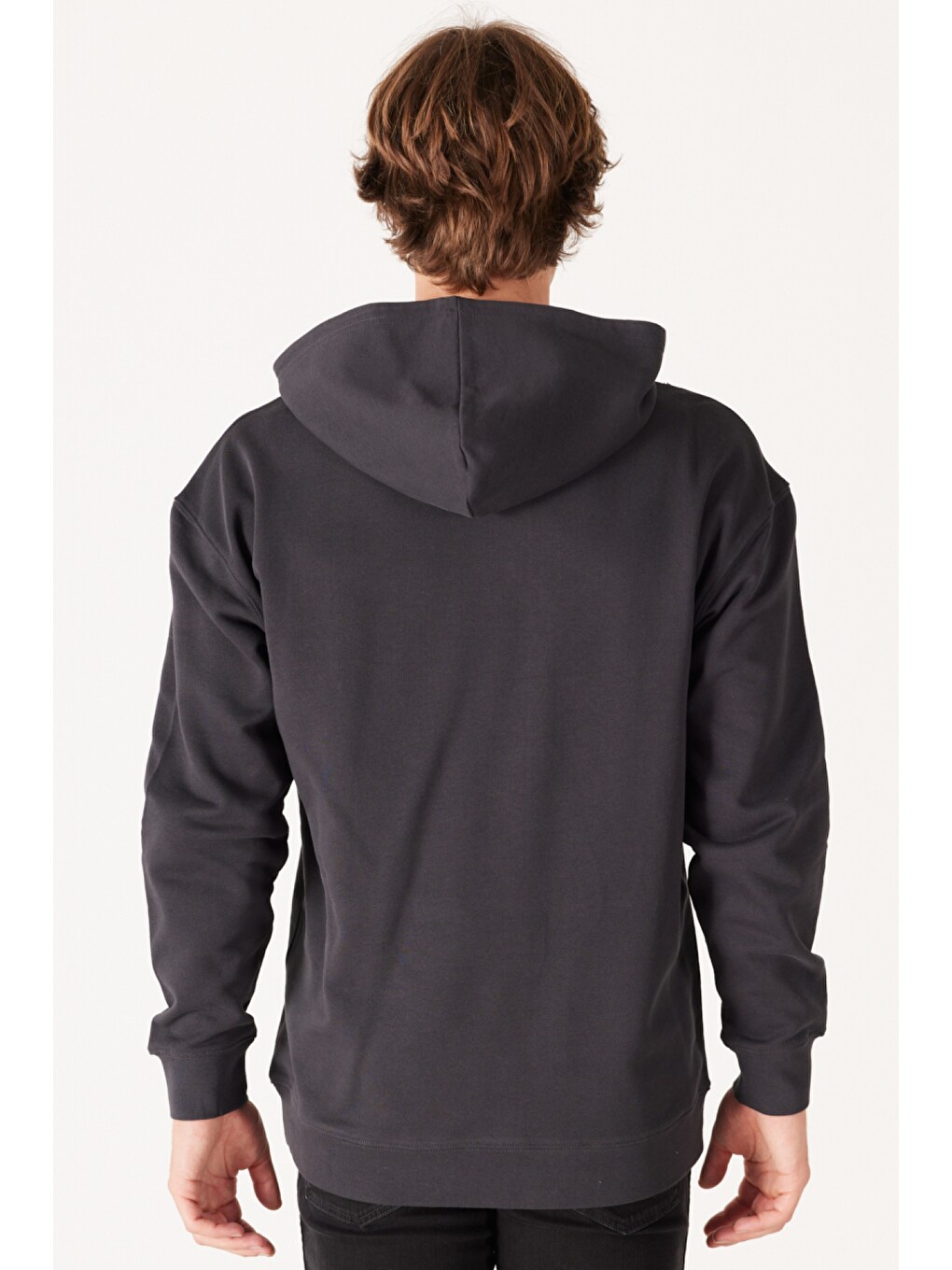 Siyah Loose Fit Rahat Kesim %100 Pamuk İçi Polarlı Koyu Gri Sweatshirt-4