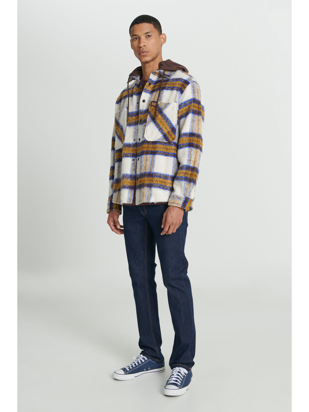 Karışık Loose Fit Kapüşonlu Çok Renkli Uzun Kollu Gömlek Ceket-4