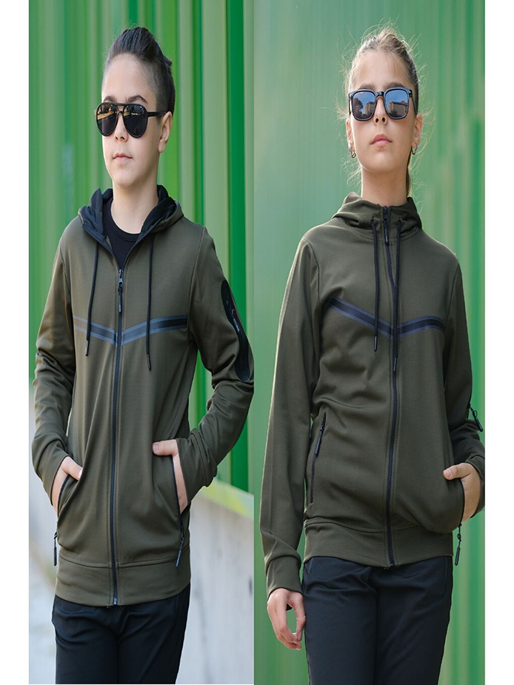 Haki Unısex Dalgıç Kumaş Kapüşonlu Eşofman Takımı ESF 600