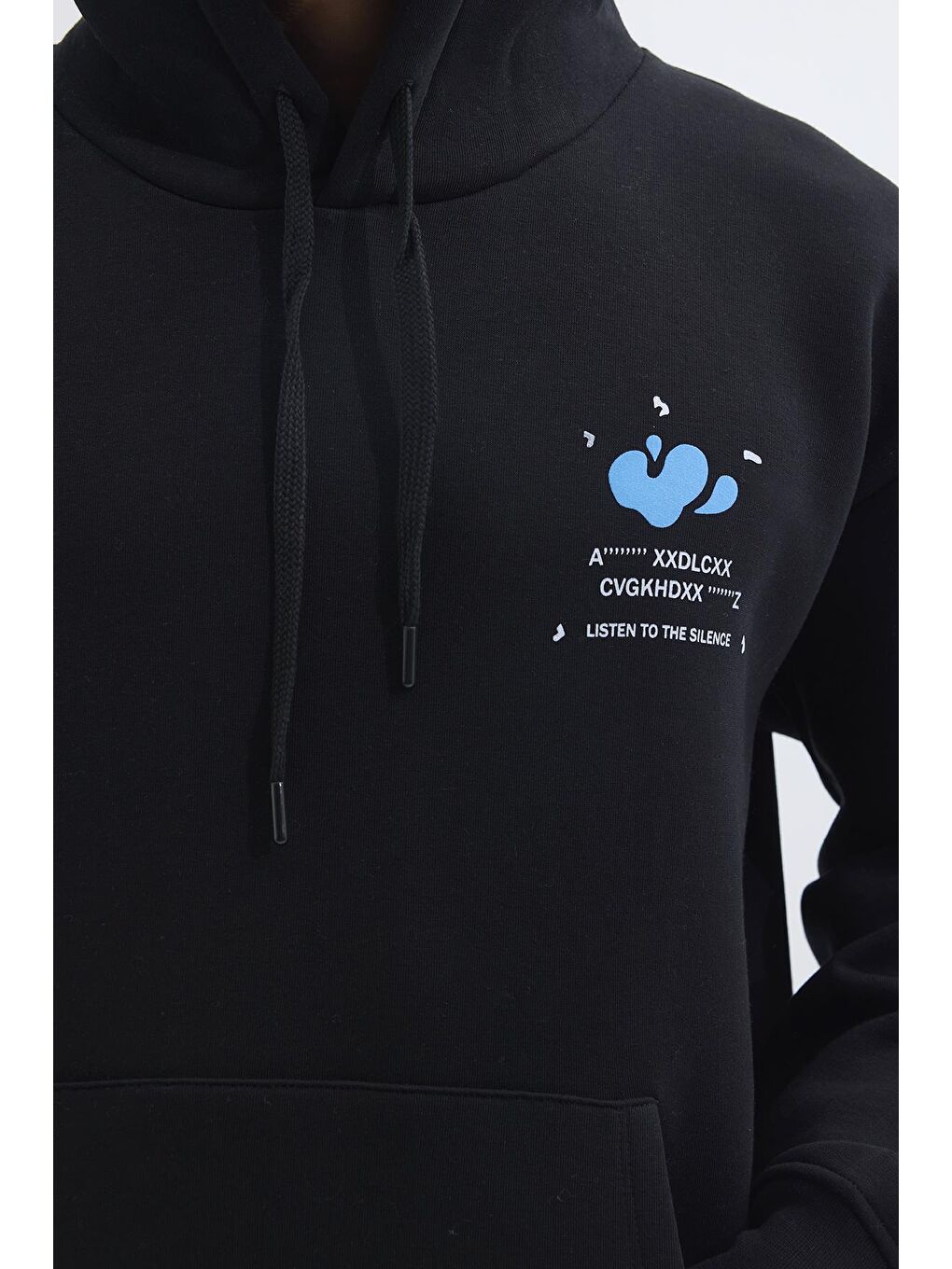 Unisex Oversize Geniş Kesim Pamuklu Yumuşak Dokulu İçi Polarlı Baskılı Siyah Kapüşonlu Erkek Hoodie-6