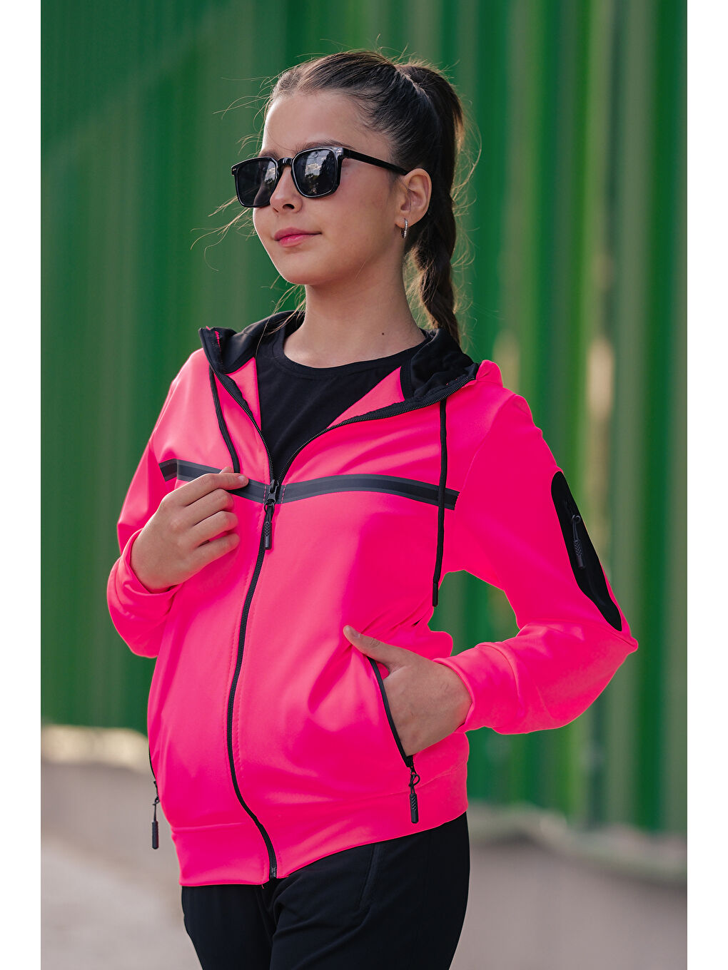 Fuşya Unısex Dalgıç Kumaş Kapüşonlu Eşofman Takımı ESF 600-1
