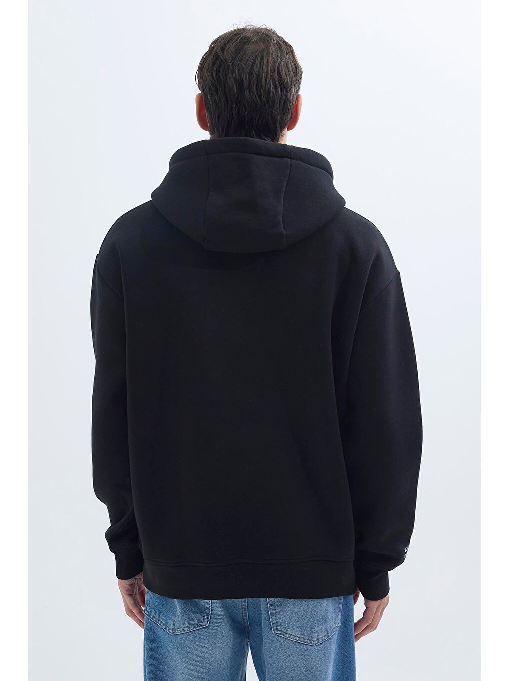 Unisex Oversize Geniş Kesim Pamuklu Yumuşak Dokulu İçi Polarlı Baskılı Siyah Kapüşonlu Erkek Hoodie-7