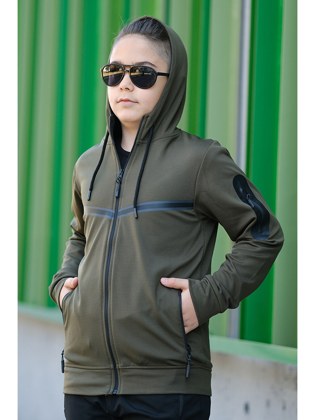 Haki Unısex Dalgıç Kumaş Kapüşonlu Eşofman Takımı ESF 600-2