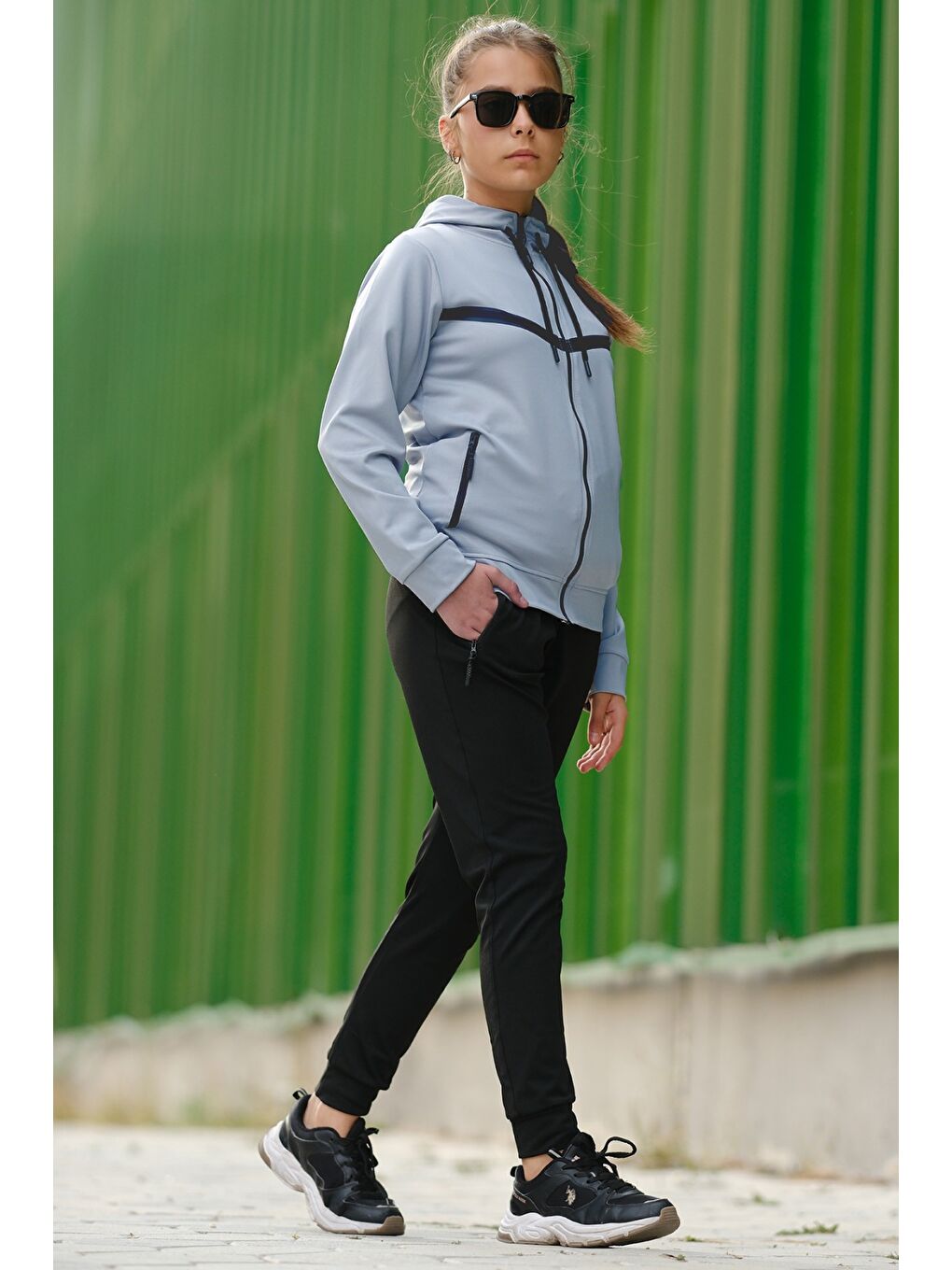 Gri Unısex Dalgıç Kumaş Kapüşonlu Eşofman Takımı ESF 600-4