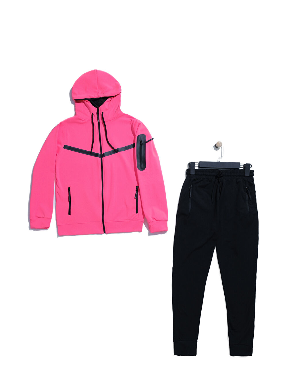 Fuşya Unısex Dalgıç Kumaş Kapüşonlu Eşofman Takımı ESF 600-2