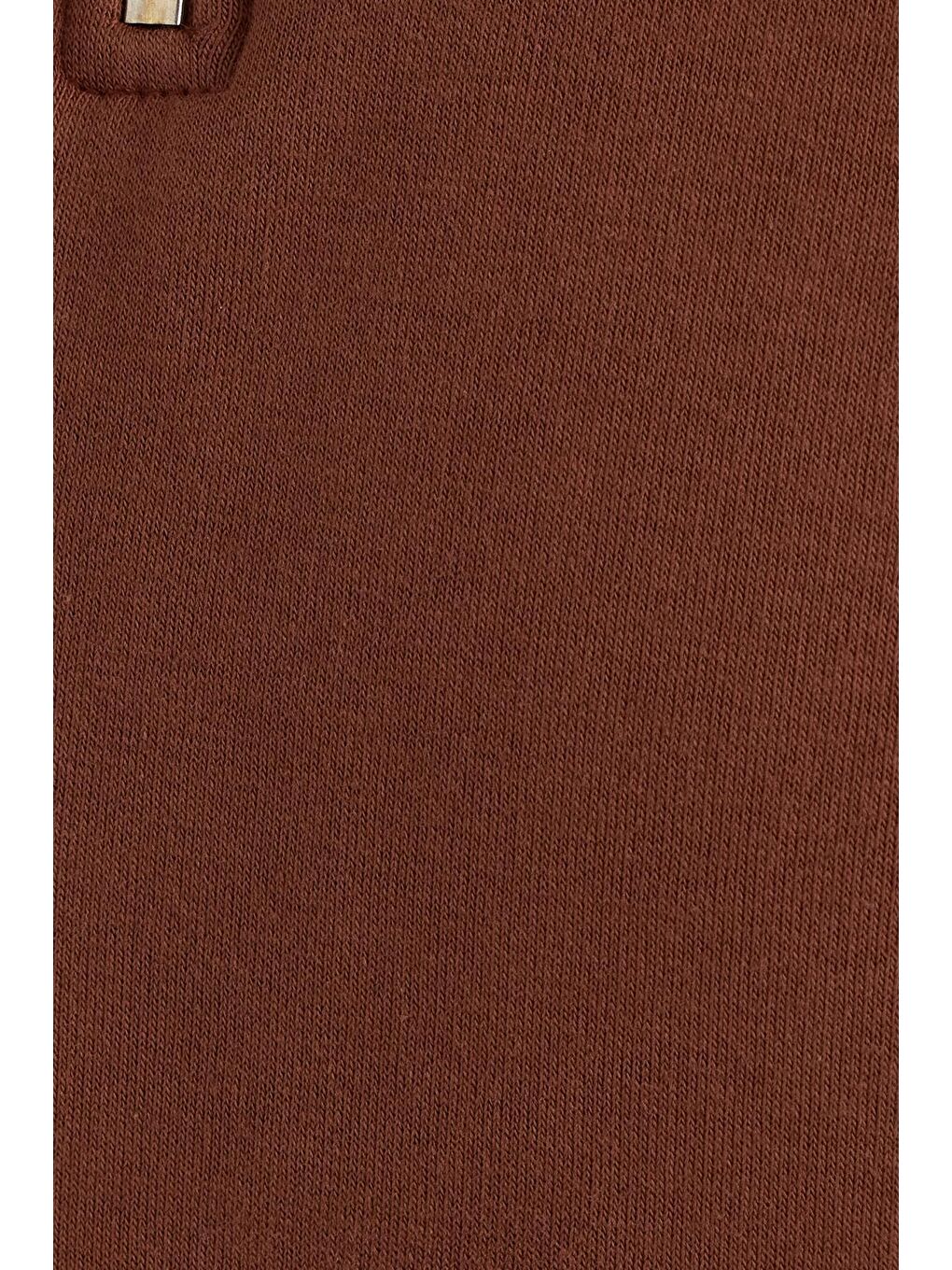 Unisex Relax Fit Rahat Kesim Pamuklu İçi Polarlı Yarım Fermuarlı Kahverengi Dik Yaka Sweatshirt-6