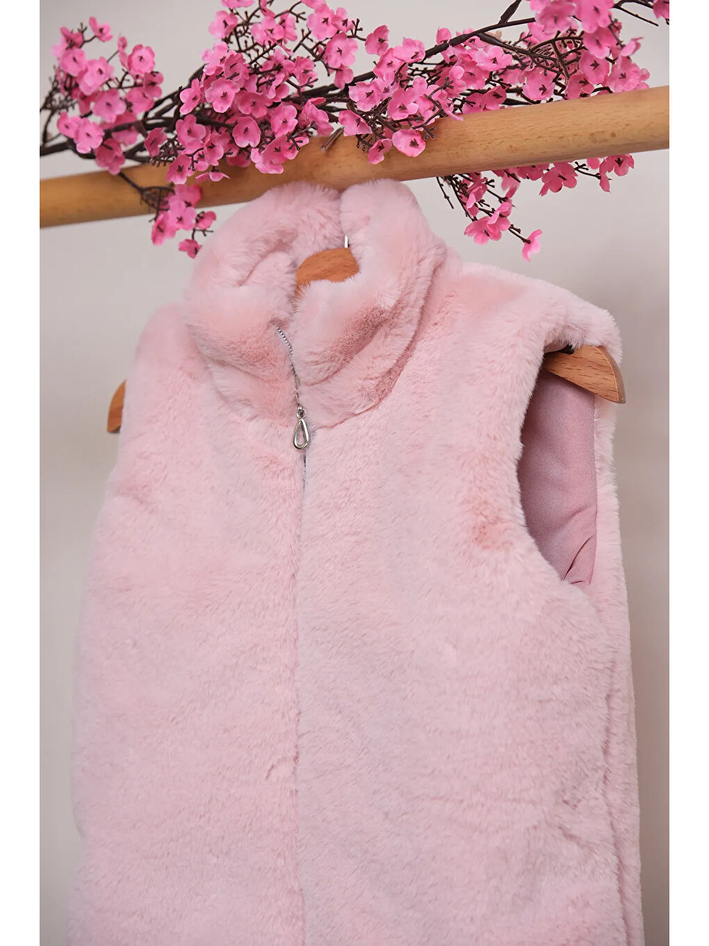 Pembe Kız Çocuk Fermuarlı Pelüş Yelek YLK.2533-1