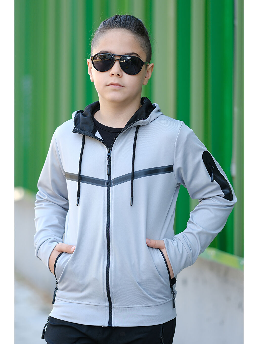 Gri Unısex Dalgıç Kumaş Kapüşonlu Eşofman Takımı ESF 600-7